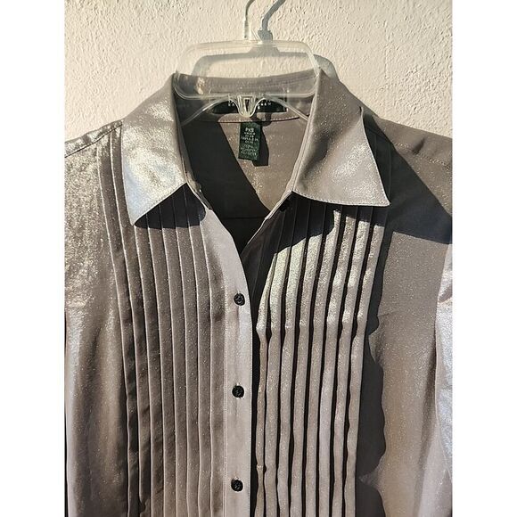 Lauren by Ralph Lauren Gray Shiney Silky Polyester Shimmer Top Extra Small XS - Picture 4 of 6
